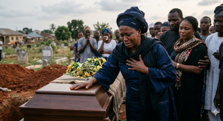 The woman who lost her only son in Angwan Rukuba’s Palm Sunday attack buried him today!